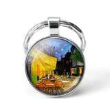 Van Gogh Art Oil Keychain Men Women Fashion Silver Glass Convex Keyring Starry Night Jewelry Sunflower Fashion Pendant Gift