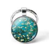 Van Gogh Art Oil Keychain Men Women Fashion Silver Glass Convex Keyring Starry Night Jewelry Sunflower Fashion Pendant Gift