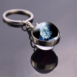 Glowing Wolf and Moon Keychain Luminous Glass Ball Pendant Crystal Ball Jewelry Glow In The Dark Wolf Head Animal Key Chain Gift