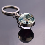 Glowing Wolf and Moon Keychain Luminous Glass Ball Pendant Crystal Ball Jewelry Glow In The Dark Wolf Head Animal Key Chain Gift