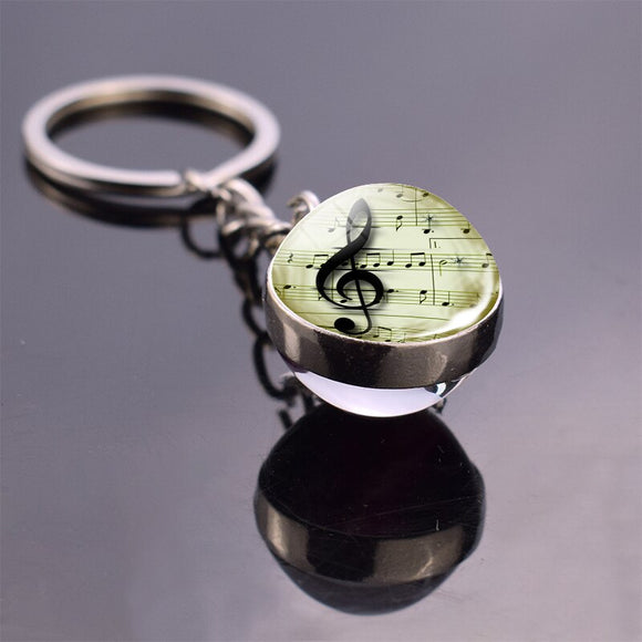 Music Notes Keychain Violin Piano Musical Instruments Key Rings Glass Ball Jewelry Keyring Pendant Musician Christmas Gifts
