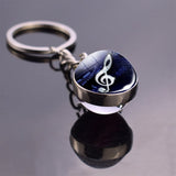 Music Notes Keychain Violin Piano Musical Instruments Key Rings Glass Ball Jewelry Keyring Pendant Musician Christmas Gifts