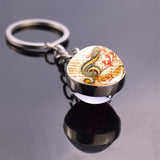 Music Notes Keychain Violin Piano Musical Instruments Key Rings Glass Ball Jewelry Keyring Pendant Musician Christmas Gifts