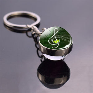Music Notes Keychain Violin Piano Musical Instruments Key Rings Glass Ball Jewelry Keyring Pendant Musician Christmas Gifts