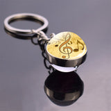 Music Notes Keychain Violin Piano Musical Instruments Key Rings Glass Ball Jewelry Keyring Pendant Musician Christmas Gifts