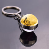 Music Notes Keychain Violin Piano Musical Instruments Key Rings Glass Ball Jewelry Keyring Pendant Musician Christmas Gifts