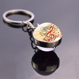 Music Notes Keychain Violin Piano Musical Instruments Key Rings Glass Ball Jewelry Keyring Pendant Musician Christmas Gifts