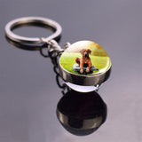 German Shepherd Dog Angel Key Ring Pet Dog Jewelry Charm Double Sided Glass Ball Keychain Animal Dog Cute Fashion Accessories