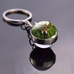 German Shepherd Dog Angel Key Ring Pet Dog Jewelry Charm Double Sided Glass Ball Keychain Animal Dog Cute Fashion Accessories