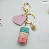 Women New Macaron Cake keychain PU love alloy leaf Key Chain Charm Bag pendant Key Ring Best Party Gift Jewelry K3006