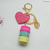 Women New Macaron Cake keychain PU love alloy leaf Key Chain Charm Bag pendant Key Ring Best Party Gift Jewelry K3006