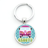 TAFREE new vintage Hippie Peace Sign Van Bus keychain fashion men women purse bag car pendant key chain ring holder jewelry CT91