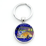 TAFREE new vintage Hippie Peace Sign Van Bus keychain fashion men women purse bag car pendant key chain ring holder jewelry CT91