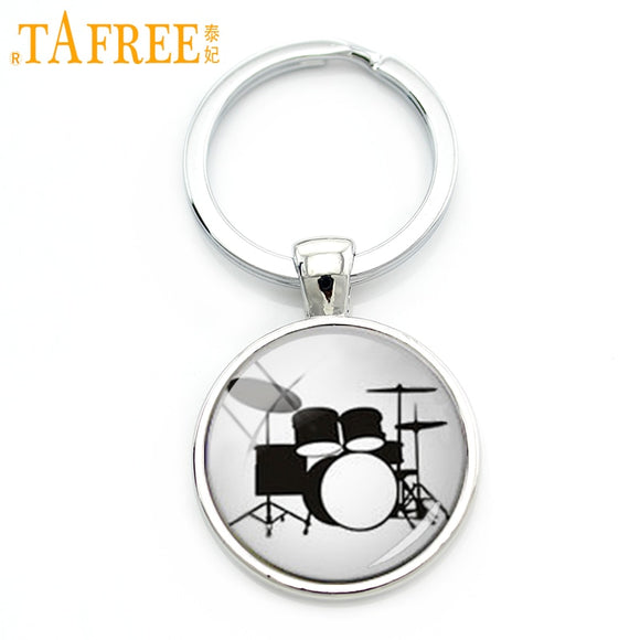 TAFREE Drum Kit silhouette key chain DJ turner mixer simple drum set profile pattern keychain drummer jewelry music gifts KC595