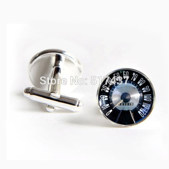 J-20 wholesale Glass Cufflinks Speedometer Cufflinks Retro Vintage Car Speedtest cuff link sliver black round cufflinks