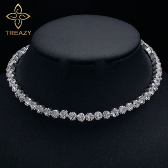 TREAZY Bridal Fashion Crystal Rhinestone Choker Necklace Women Wedding Accessories Silver Chain Chokers Jewelry Collier Femme