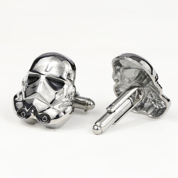 Star Wars Cufflinks Galactic Empire Imperial Stormtrooper Enamel Mask Shirt Brand Cuff Buttons Silver Plated Cuff Links Jewelry
