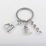 NEW Jewelry Chemical Biological Experimental Tool Key Chains Conical Flask Chemical Molecular DNA Microscope Pendant Keychain