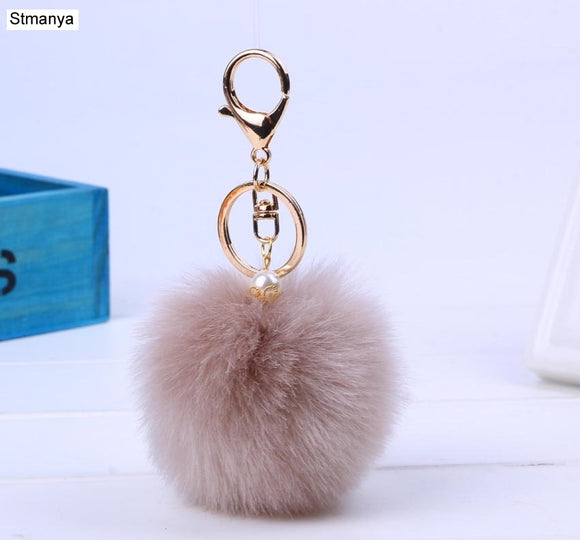 New Women Fur Key chain Car Keychain Pom Pom 8cm  pompom  13 Colors with pearl Bag charm Cute Car Key Ring Jewelry #16002