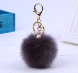 New Women Fur Key chain Car Keychain Pom Pom 8cm  pompom  13 Colors with pearl Bag charm Cute Car Key Ring Jewelry #16002