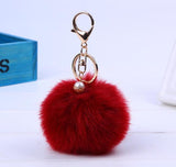 New Women Fur Key chain Car Keychain Pom Pom 8cm  pompom  13 Colors with pearl Bag charm Cute Car Key Ring Jewelry #16002