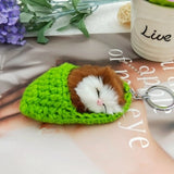 Cute Sleeping Cat Pompom Keychains For Women Girls Handmade Woven Shoes Faux Rabbit Fur Kitten Key Chains Fluffy Car Key Rings