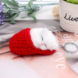 Cute Sleeping Cat Pompom Keychains For Women Girls Handmade Woven Shoes Faux Rabbit Fur Kitten Key Chains Fluffy Car Key Rings