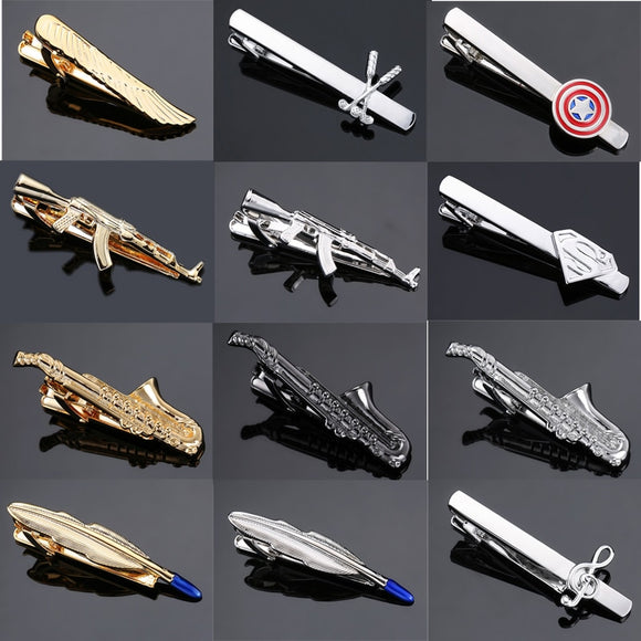 DY Fashion men business Sax feather wings, gun super man gold and silver tie clip Free Delivery