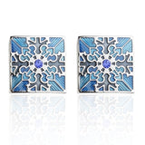 Luxury Shirt Fashion Cufflink for mens Brand Blue Crystal Opal Cuff links Button High Quality Luxury for Wedding Groom