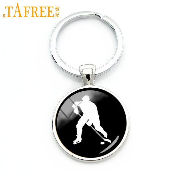 TAFREE Elegant ice hockey keychain vintage style hockey players profile silhouette key chain sports jewelry father's gift KC430