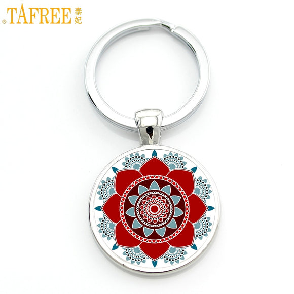 TAFREE 2017 new mandala flower of life keychain classic budddhist  sacred geometry women key chain holder for car bag CT323