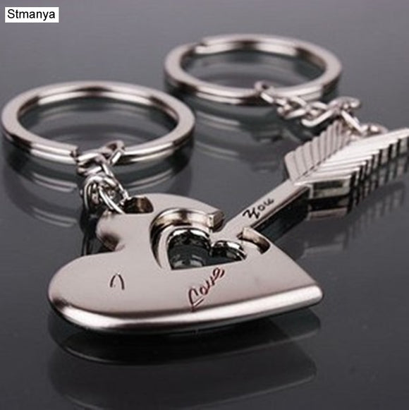 New Trendy Hot Sale 1 Pair Silver Key Chain Alloy Arrow Bow Love Keyrings Key Chains Lovers Ring Couples keychain for Gift 17343