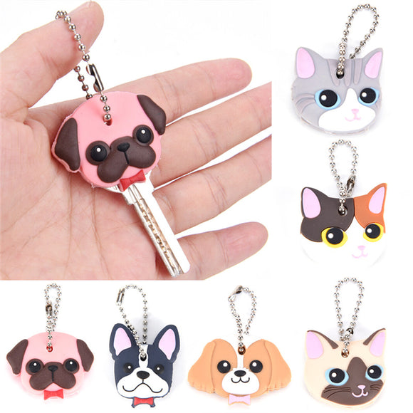 1 Pc Silicone Key Ring Cap Head Cover Keychain Case Shell Cat Hamster Shih Tzu Pug Dog Animals Shape Lovely Jewelry Gift
