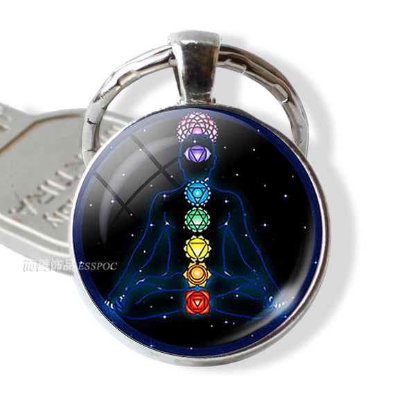 7 Chakra Yoga Om Symbol Keychain Pendant Men Women Vintage Car Key Chain Key Rings Indian Meditation Jewelry