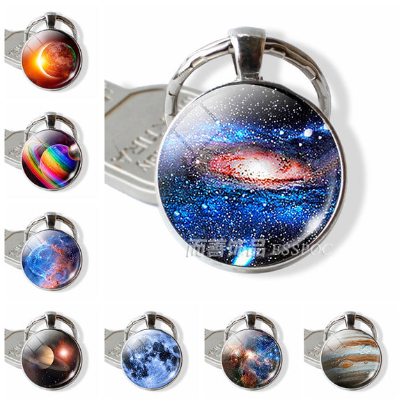 Solar Eclipse Galaxy Planet Keychain Space Pendant Fashion Key Chain Eclipse Earth Solar Eclipse Outer Sun Glass  Jewelry Gift