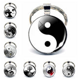 Yin Yang Taichi Symbols Key Chain Glass Cabochon Jewelry Yin Yang Life Tree Pendant Silver Keychain for Men Women Gifts