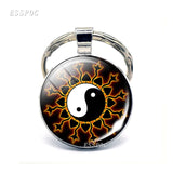 Yin Yang Taichi Symbols Key Chain Glass Cabochon Jewelry Yin Yang Life Tree Pendant Silver Keychain for Men Women Gifts