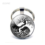 Yin Yang Taichi Symbols Key Chain Glass Cabochon Jewelry Yin Yang Life Tree Pendant Silver Keychain for Men Women Gifts