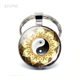 Yin Yang Taichi Symbols Key Chain Glass Cabochon Jewelry Yin Yang Life Tree Pendant Silver Keychain for Men Women Gifts