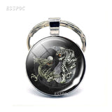 Yin Yang Taichi Symbols Key Chain Glass Cabochon Jewelry Yin Yang Life Tree Pendant Silver Keychain for Men Women Gifts