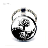 Yin Yang Taichi Symbols Key Chain Glass Cabochon Jewelry Yin Yang Life Tree Pendant Silver Keychain for Men Women Gifts