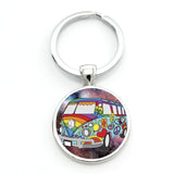 TAFREE new vintage Hippie Peace Sign Van Bus keychain fashion men women purse bag car pendant key chain ring holder jewelry CT91