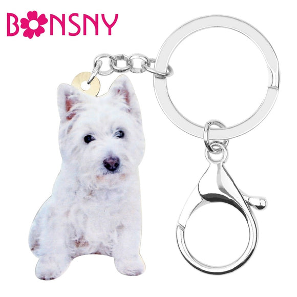 Bonsny Acrylic Sweet West Highland White Terrier Key Chains Keychain Rings Animal Pet Jewelry For Women Teens Girl Decoration