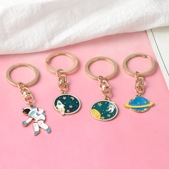 Escape from the earth ! UFO Space Craft Astronaut Rocket Planet Spaceman Universe Stars Enamel Key Ring KeyChain For astrophile