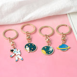 Escape from the earth ! UFO Space Craft Astronaut Rocket Planet Spaceman Universe Stars Enamel Key Ring KeyChain For astrophile