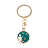 Escape from the earth ! UFO Space Craft Astronaut Rocket Planet Spaceman Universe Stars Enamel Key Ring KeyChain For astrophile