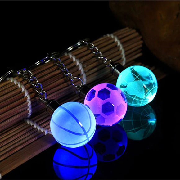New Crystal Led Light Keychain Car Key Chain Key Ring Football Basketball Earth Ball Pendant Keyring For Favorite Sportsman Gift