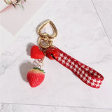 1PC Strawberry Red Heart Keychain Keyring For Women Girl Jewelry Simulated Fruit Cute Car Key Holder Keyring Best Friend K23