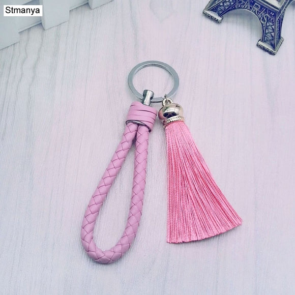 New Tassel Key Chain women Tassel KeyChain bag Car Key ring  - fringe and PU woven Keychains Tassels accessory jewelry #16018