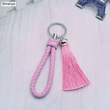 New Tassel Key Chain women Tassel KeyChain bag Car Key ring  - fringe and PU woven Keychains Tassels accessory jewelry #16018